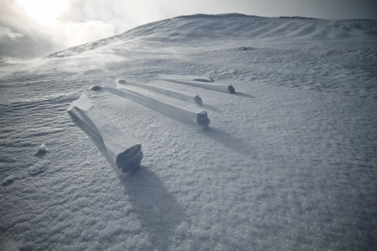 Raised ski tracks.