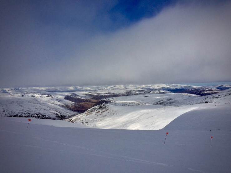 The Cairngorms from the piste at Glas Maol.