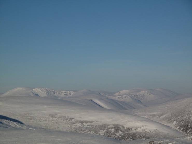 Distant view to Ben Macdui and Cairngorm from Carn nan Sac 