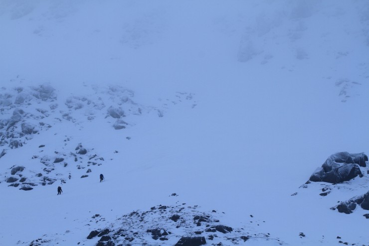 Climbers heading into the gloom in the Southern Sector climb. 