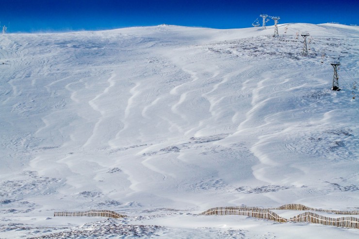 The Tiger at Glenshee Ski Centre. plenty drifting onto this face, it's fences buried.