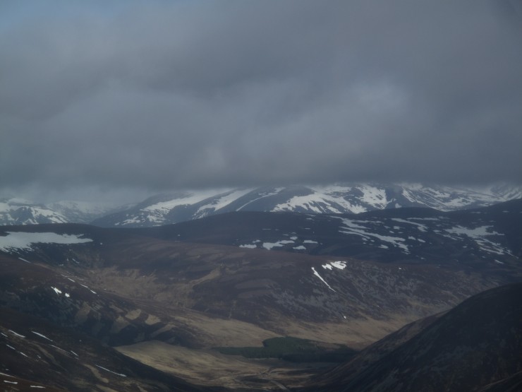 Looking gloomy over towards the main Cairngorms.