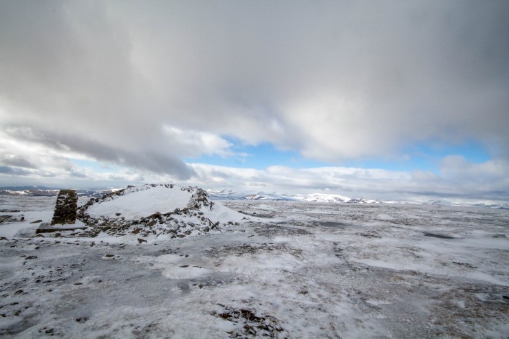 Summit of Glas Maol. Exposed plateau areas were icy.