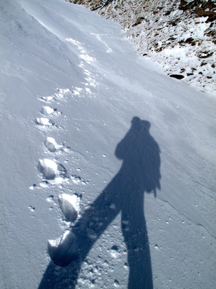 Me and my footprints. A combination of new and older not quite frozen snow.