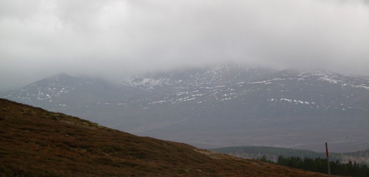 A distant shot of Lochnagar. It was fairly white but has now been stripped back with patches in the gullies.