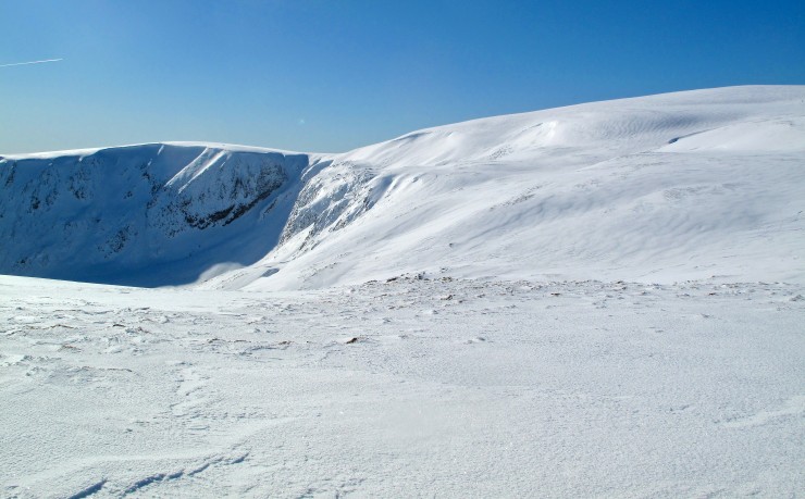 East face of Glas Maol and the increasingly popular ski descent, Banana Couloir