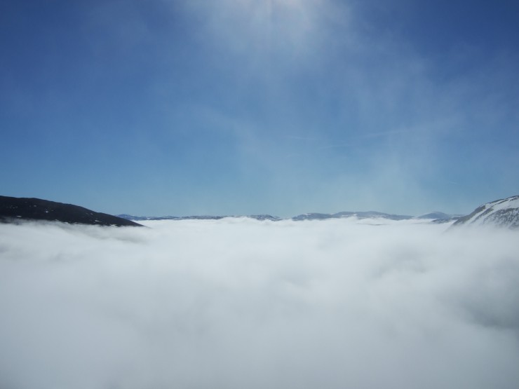 Looking south from Sron Riach into a sea of cloud